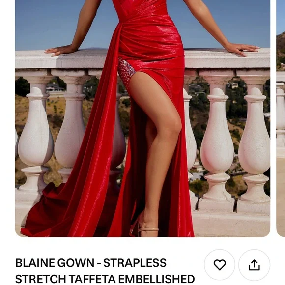 Red Strapless Embellished Gown - Picture 1 of 6
